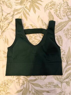 90 Degree By Reflex Forest Green Ribbed V-Neck Crop Tank